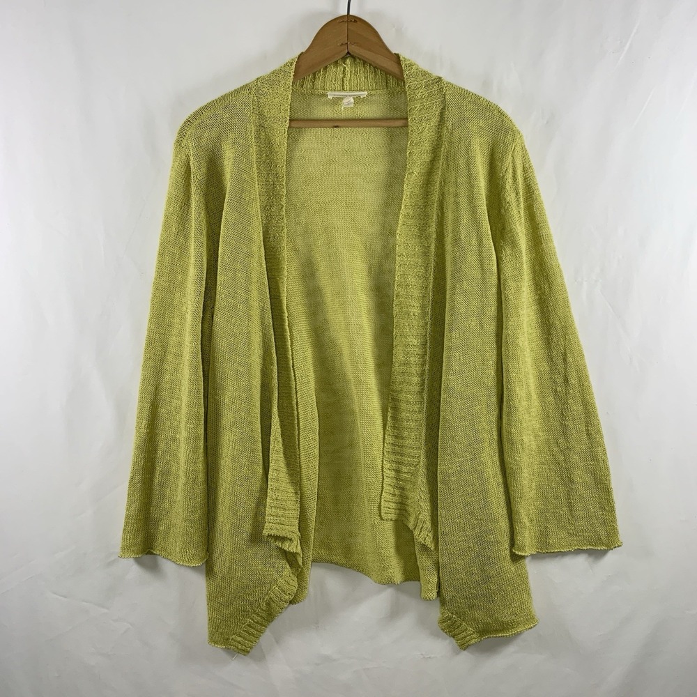 Eileen Fisher Womens Open Knit Waterfall Cardigan Sweater Large Chartreuse Boho